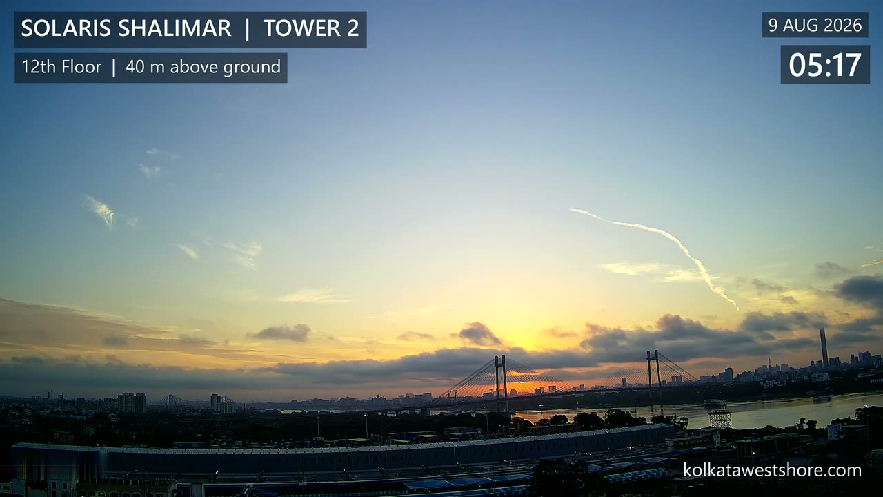 Sunrise over the Hooghly and Vidyasagar Setu, filmed from Tower 2, Solaris Shalimar